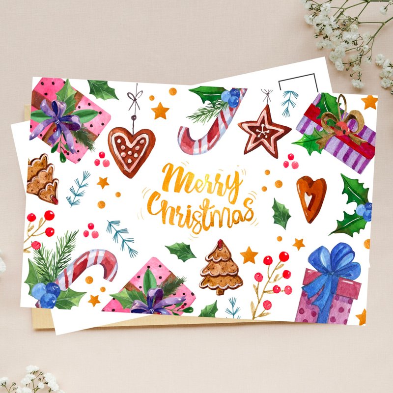 Merry Christmas postcard - 卡片/明信片 - 紙 