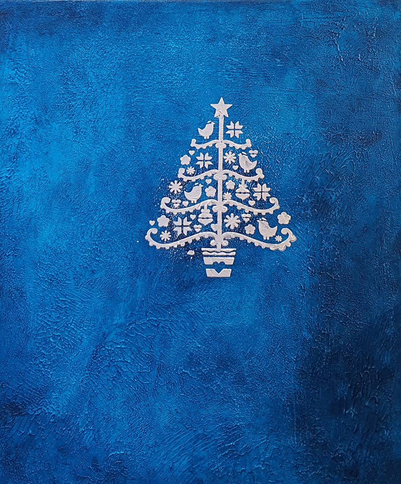 Christmas Spruce Tree Painting Pine Tree Original Art Holiday Winter Sequoia - 海報/掛畫/掛布 - 其他材質 藍色