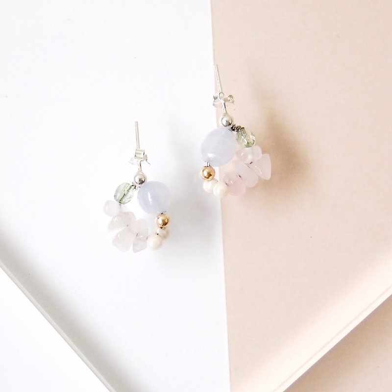 Spring Rose Quartz Purple Agate Crystal Gemstone Silver Earrings - Earrings & Clip-ons - Gemstone Pink