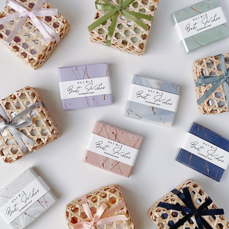 Fast shipping | square bamboo gift box + marble pattern gilt handmade soap | wedding souvenir birthday enterprise - สบู่ - พืช/ดอกไม้ หลากหลายสี