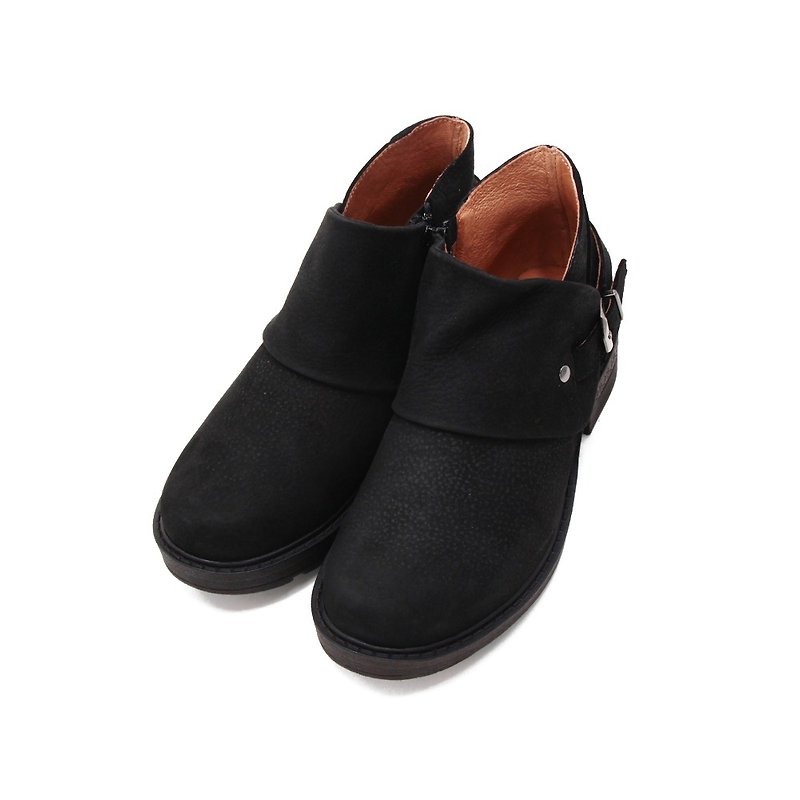 WALKING ZONE (female) buckle leather low-heel short boots women's shoes-black (also gray coffee) - รองเท้าบูทสั้นผู้หญิง - หนังแท้ 