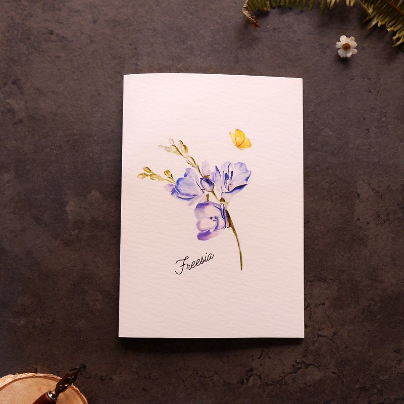 【綻放花卉與祝福】- 小蒼蘭 歐洲進口米色紋路折疊卡片及信封 - 心意卡/卡片 - 紙 紫色