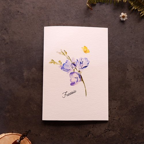Jin design 【綻放花卉與祝福】- 小蒼蘭 歐洲進口米色紋路折疊卡片及信封