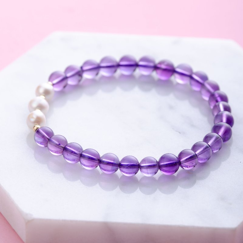 紫水晶珍珠14KGF手鏈 | 14K包金天然水晶手鍊 | 不褪色客製化禮物 - 手鍊/手環 - 水晶 粉紅色