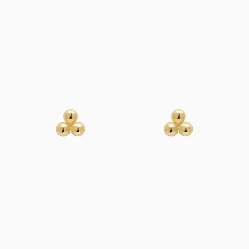 迷你三合一金色小珠耳釘 -14K耳環 - 迷你耳釘 - 簡約款耳釘 - 耳環/耳夾 - 其他金屬 金色