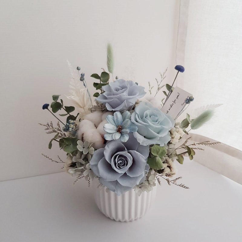 Preserved flowers + dried flowers | misty blue potted flowers | universal congratulatory gifts | home delivery in Taiwan, welcome to pick up - ช่อดอกไม้แห้ง - พืช/ดอกไม้ สีน้ำเงิน