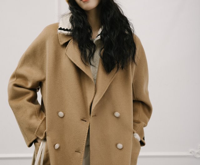 100羊ウール 秋冬 雲キャメル ストレートタイプ 無地 両面コート