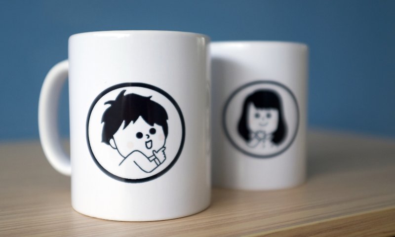 客製化咖啡杯 - Q版人像 寵物肖像 情人對杯 節日禮物 專屬訂作款 - 咖啡杯 - 瓷 黑色