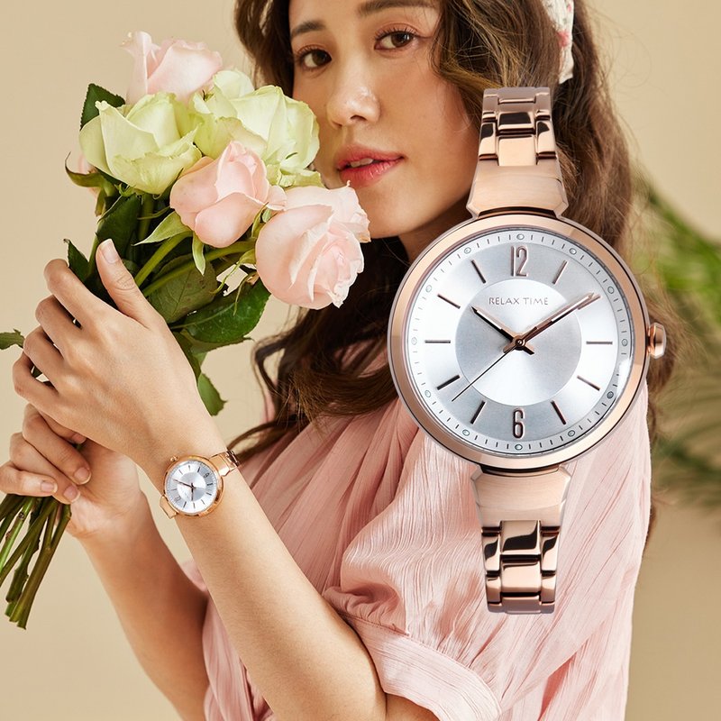 RELAX TIME 經典奢華系列 女錶 玫殼白 (RT-115-2) - 女錶 - 玫瑰金 白色