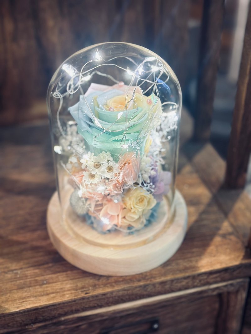 Night light style eternal flower rose glass cup macaron color uses battery switch - Dried Flowers & Bouquets - Plants & Flowers 