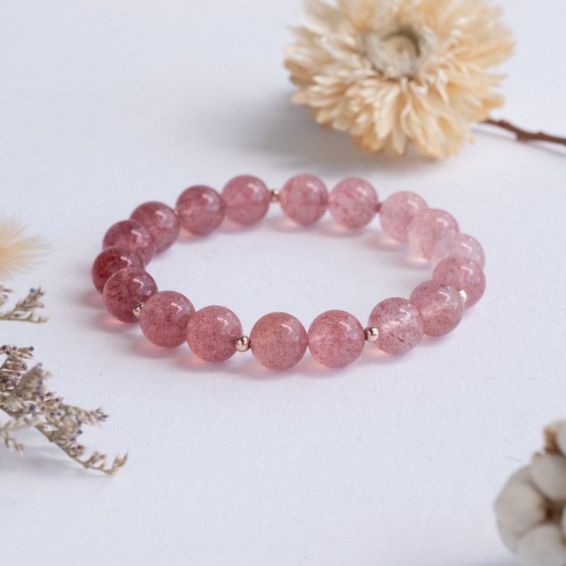 Strawberry Quartz in gradient shades genuine gemstone stretch bracelet BFF gift - สร้อยข้อมือ - คริสตัล สึชมพู