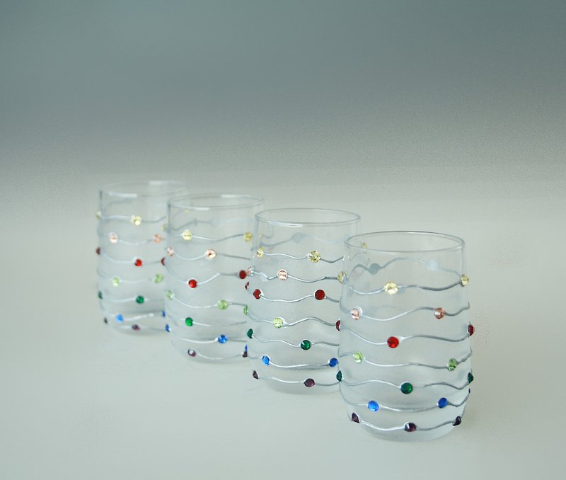 Rainbow Glasses Shot Sake Hand painted  Crystals Set of 4 - Bar Glasses & Drinkware - Glass Multicolor