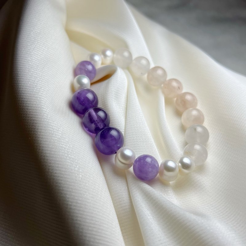 Amethyst, lavender amethyst, pearl, golden silk and jade elegant bracelet丨Large series‧ One item, one picture - Bracelets - Pearl Purple