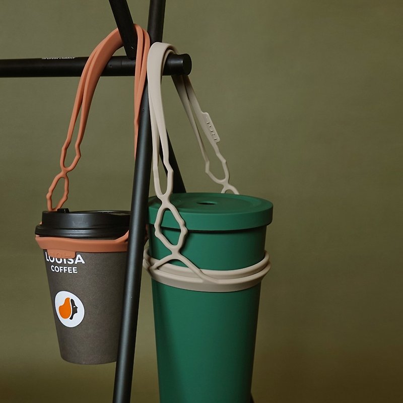 H h L [Carrying big family] Carrying large cups & cups │ Environmentally friendly cup bag │ Sand color + earl gray milk - Beverage Holders & Bags - Silicone Green
