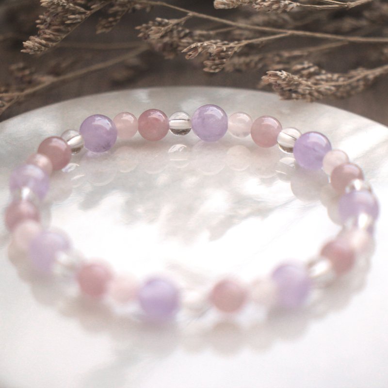 Rose Quartz | Lavender Amethyst | White Crystal | Stabilize emotions | Attract noble people | Attract peach blossoms | Crystal bracelet - สร้อยข้อมือ - คริสตัล สึชมพู