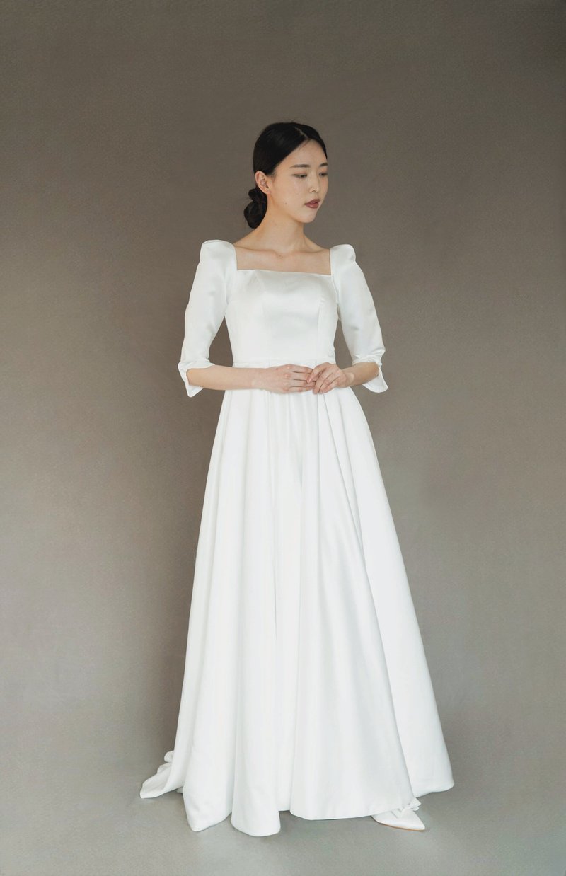 經典方形領口連身禮服 - 禮服/小禮服 - 聚酯纖維 白色