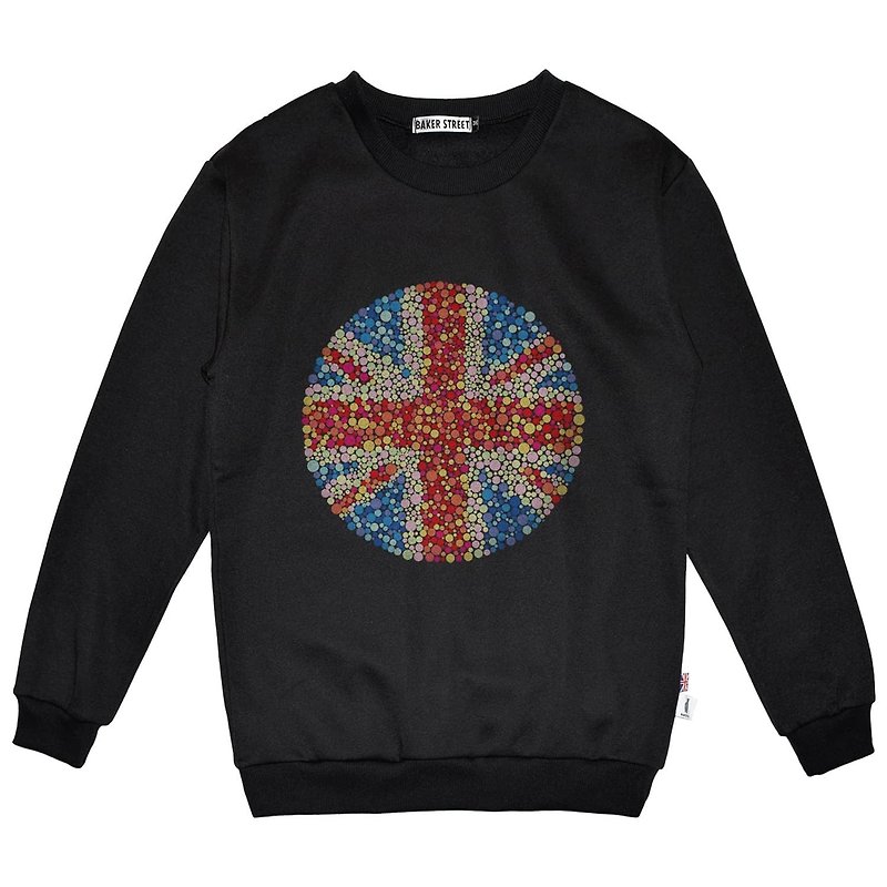 British Fashion Brand -Baker Street- Ishihara Union Jack Printed Sweatshirt - Unisex Hoodies & T-Shirts - Cotton & Hemp Black