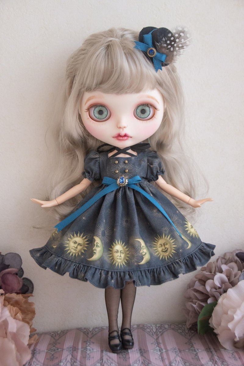 ブライス　服　ドレス　ワンピース　月と太陽のエクラタンワンピ　ブルーグリーン - 其他 - 棉．麻 藍色