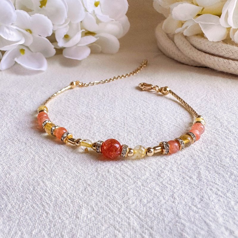 獅子座水晶手鍊手環 | 金太陽石、橙月光石、金髮晶 | 星座 - 手鍊/手環 - 寶石 橘色