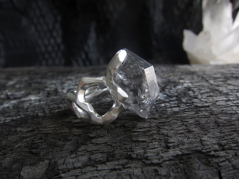 Rough crystal ore Silver open ring - General Rings - Sterling Silver Silver