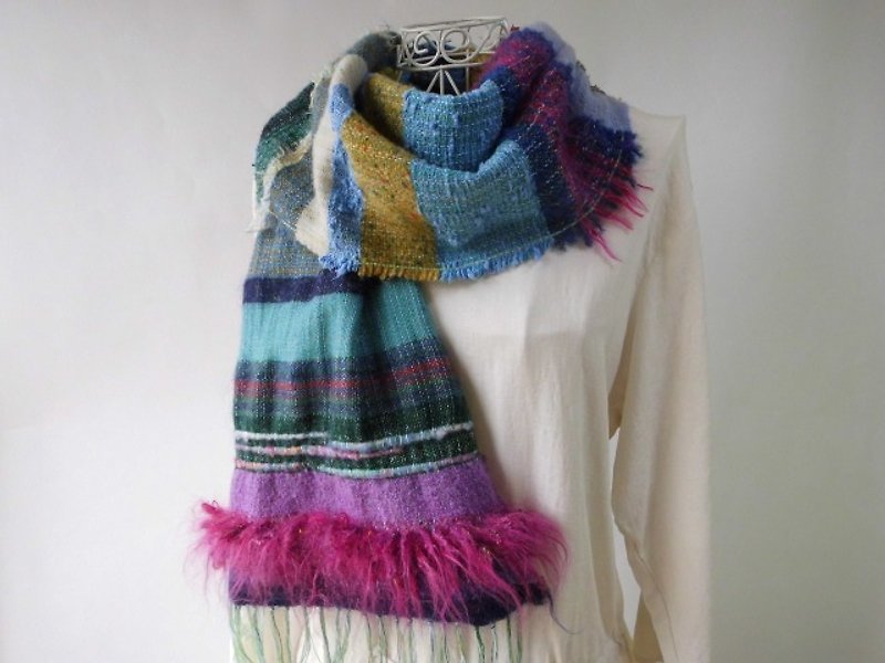 Hand-woven · Japanese winter · Enjoy multicolor weave · Wool · Cashmere · Long stall - Scarves - Other Materials Multicolor