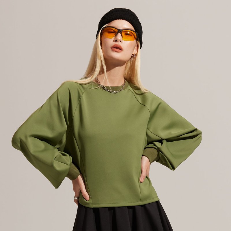 REBOOT Kinetic-Cotton Raglan Sleeve Short Top-Liu Lu - Women's Tops - Polyester Green