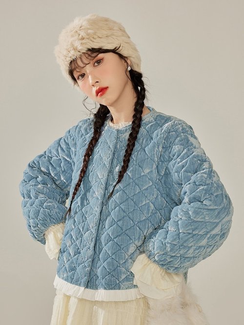 mani 藍眼淚之海 絲絨 磁吸扣 90白鴨絨 羽絨服