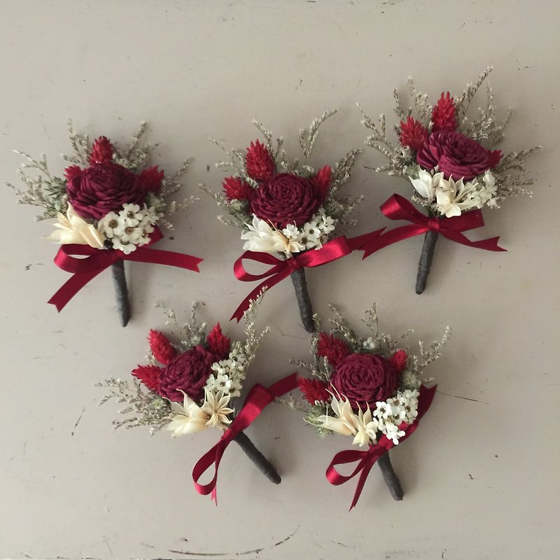 乾燥胸花|新郎胸花|主婚人胸花|客製胸花 - 乾燥花/永生花 - 植物．花 紅色