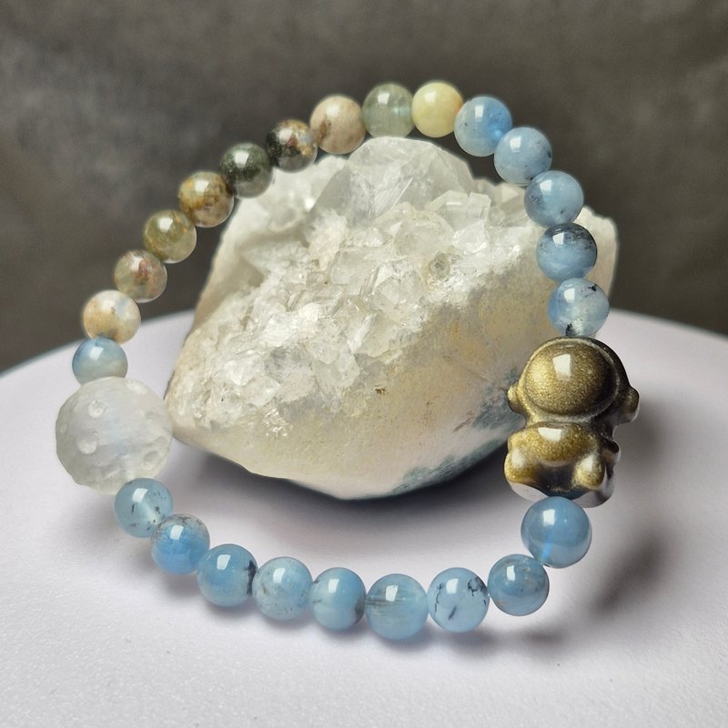 •星辰夢想 小太空人登陸月球• 水晶設計手串 金曜 魔鬼海藍寶 - 手鍊/手環 - 水晶 藍色