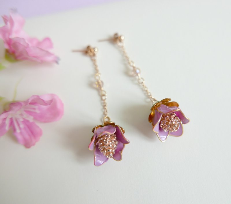 Aramore hanging copper flower earrings ﹝ single production ﹞ - Earrings & Clip-ons - Other Materials 