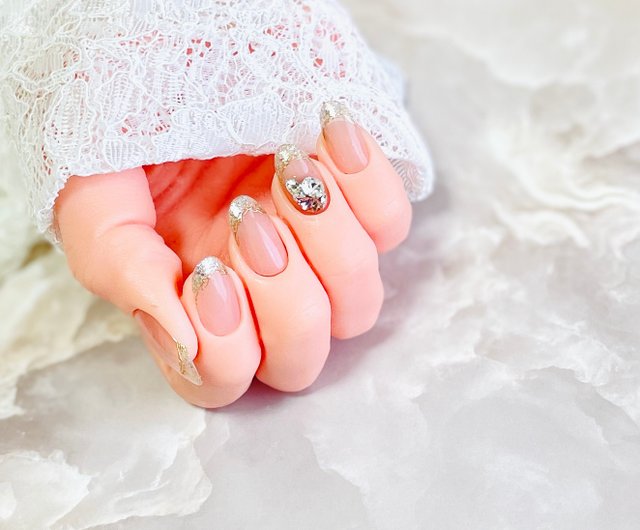 ピンクビジュー ×フレンチネイルチップ ピンクビジュー♡フレンチ ネイルチップ ネイルチップ（つけ爪