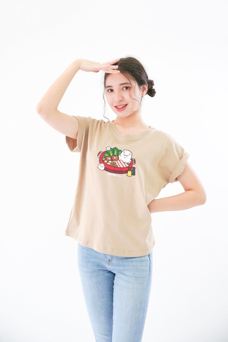 限量版-泡泡羊火鍋T-shirt (卡其色) - 女 T 恤 - 棉．麻 咖啡色