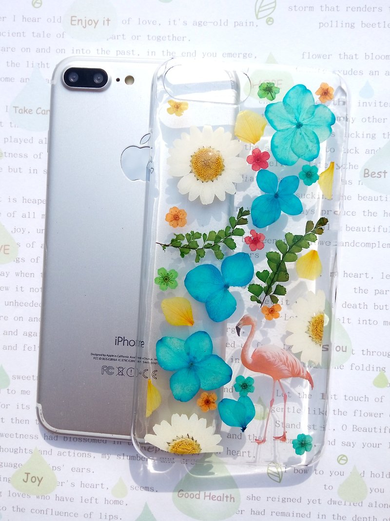 Pressed flowers phone case, iPhone 7 plus, iPhone 8 plus, Spring color - Phone Cases - Plastic Blue
