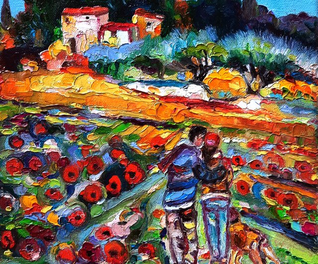 カップル絵画ケシアートオリジナルアート油絵油彩キャンバス