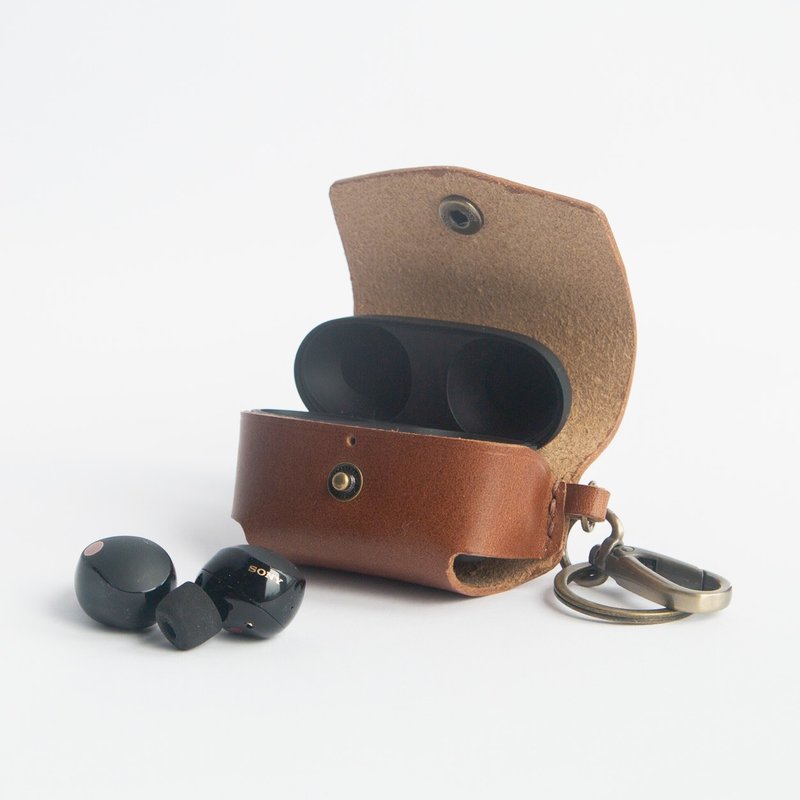 可刻名索尼Sony WF-1000XM5耳機充電盒客制皮革保護套 - 耳機/藍牙耳機 - 真皮 多色