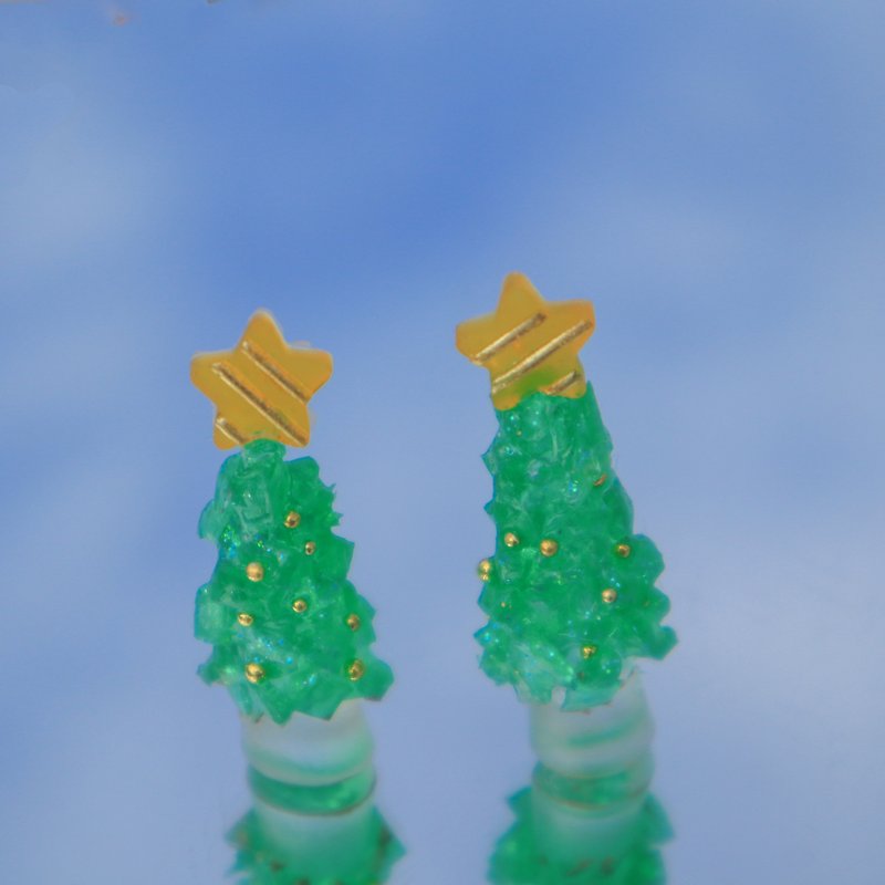 【聖誕系列】聖誕樹-耳環-耳夾-吊飾- - 耳環/耳夾 - 樹脂 綠色