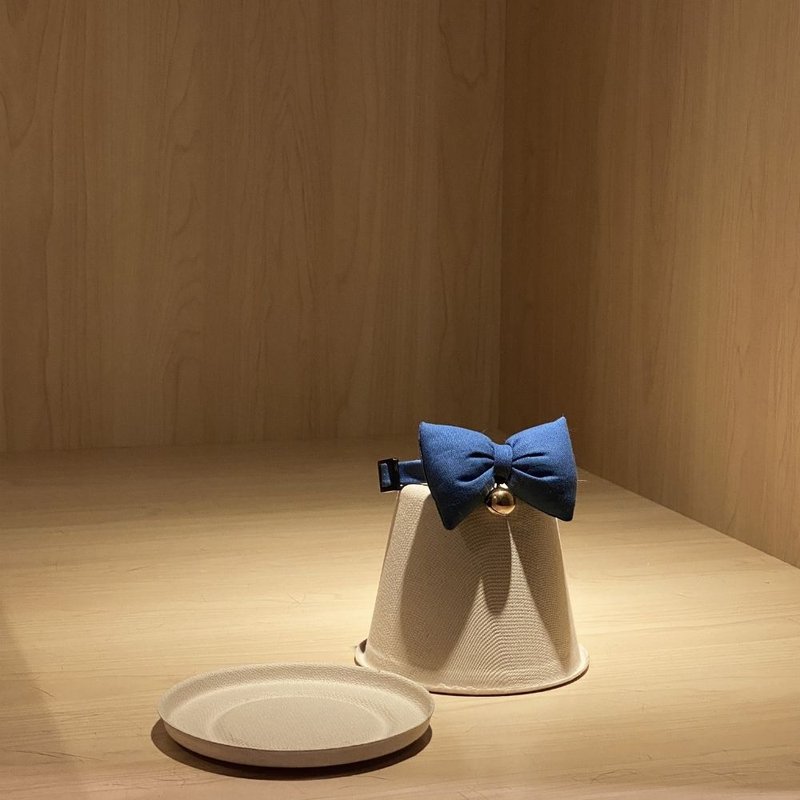簡約手工定制貓項圈 Clay Blue Bow Breakaway Cat Collar - 項圈/牽繩 - 棉．麻 藍色