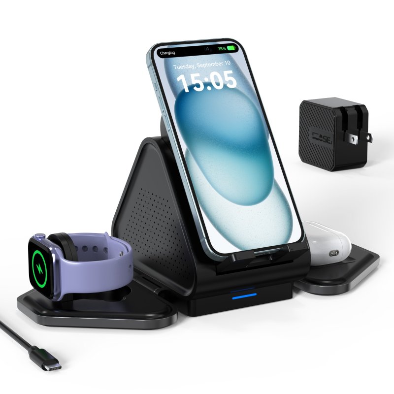 3 in 1 Qi2 認證磁性無線充電座 MT-M315A - 無線充電盤/板/座 - 塑膠 黑色