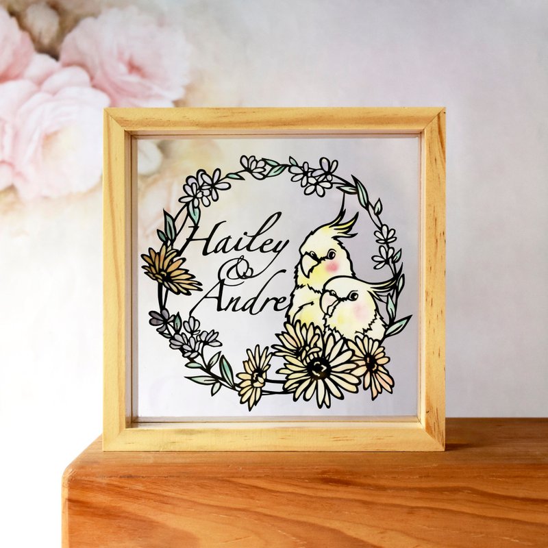 玄鳳鸚鵡主題 // 簡約手工客製化名字紙雕相框禮物 // 結婚禮物 - 相框/畫框 - 紙 多色