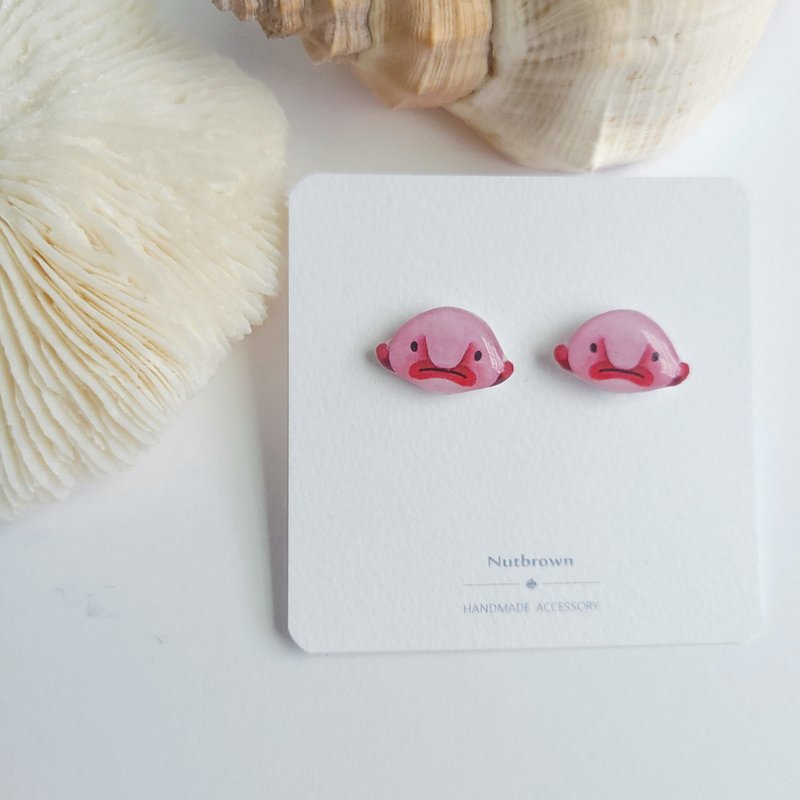 【動物們 No.073】水滴魚 憂傷魚 耳環/耳夾 - 耳環/耳夾/耳骨夾 - 樹脂 粉紅色