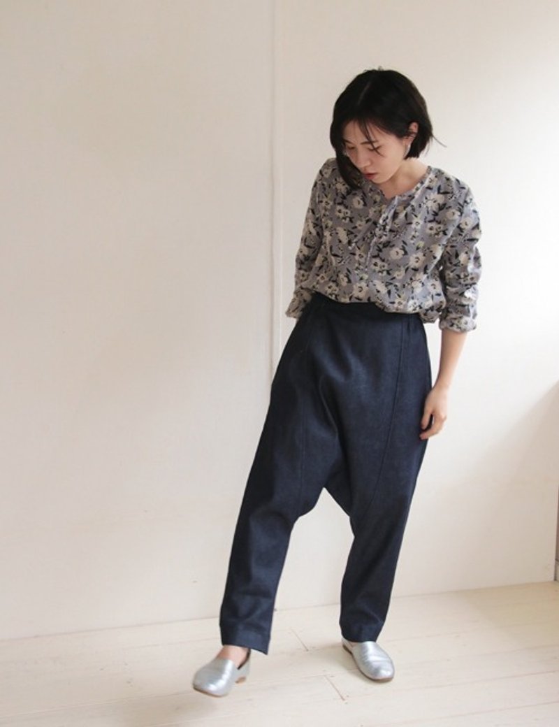 denim sarouel pants - กางเกงขายาว - ผ้าฝ้าย/ผ้าลินิน 