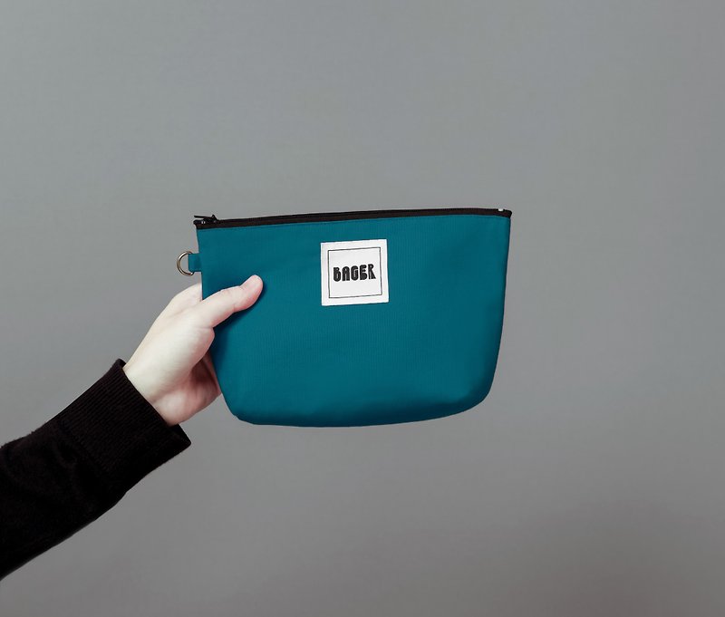 Bager Simple Plain Zipper Multi-Bag / Dark Green - กระเป๋าเครื่องสำอาง - ผ้าฝ้าย/ผ้าลินิน สีน้ำเงิน