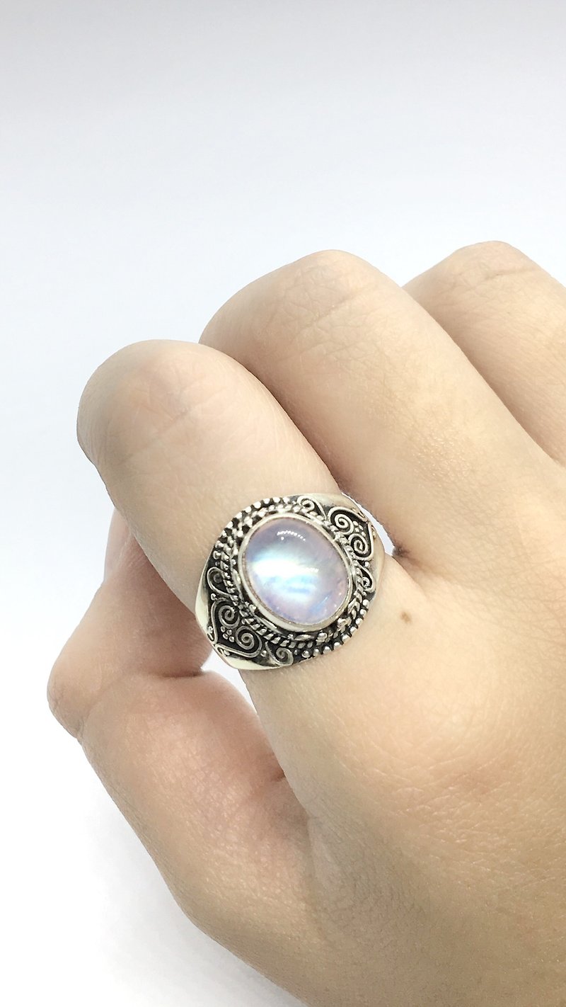 月光石925純銀厚銀復古戒指 尼泊爾手工銀飾 - 戒指 - 寶石 藍色