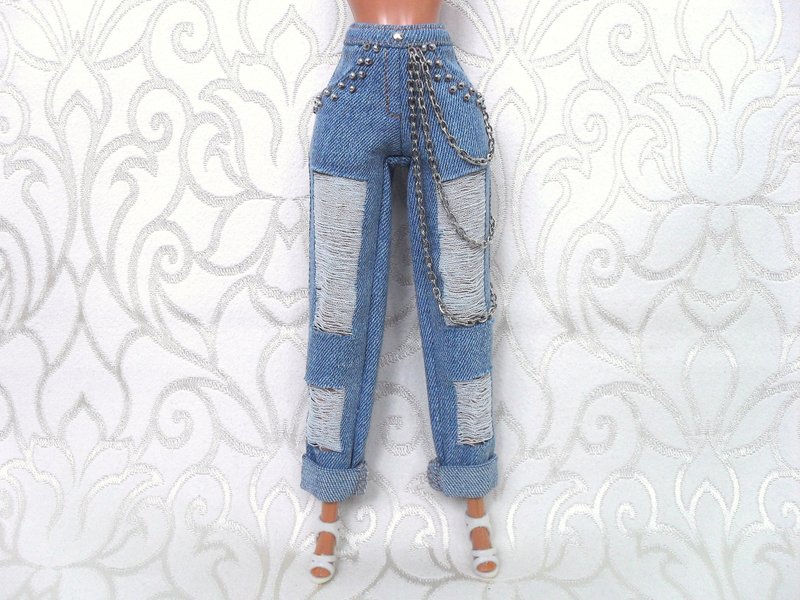 Jeans for dolls 11.5 inches.Ripped jeans.Clothes for dolls.Jeans. - Kids' Toys - Cotton & Hemp Blue