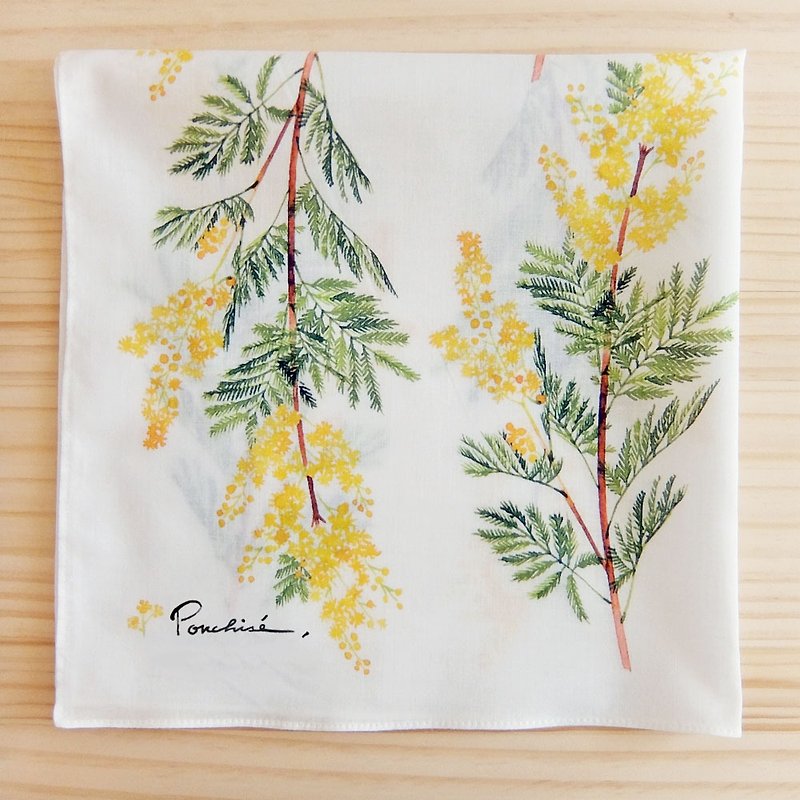 Mimosa handkerchief - ผ้าเช็ดหน้า - ผ้าฝ้าย/ผ้าลินิน สีเหลือง
