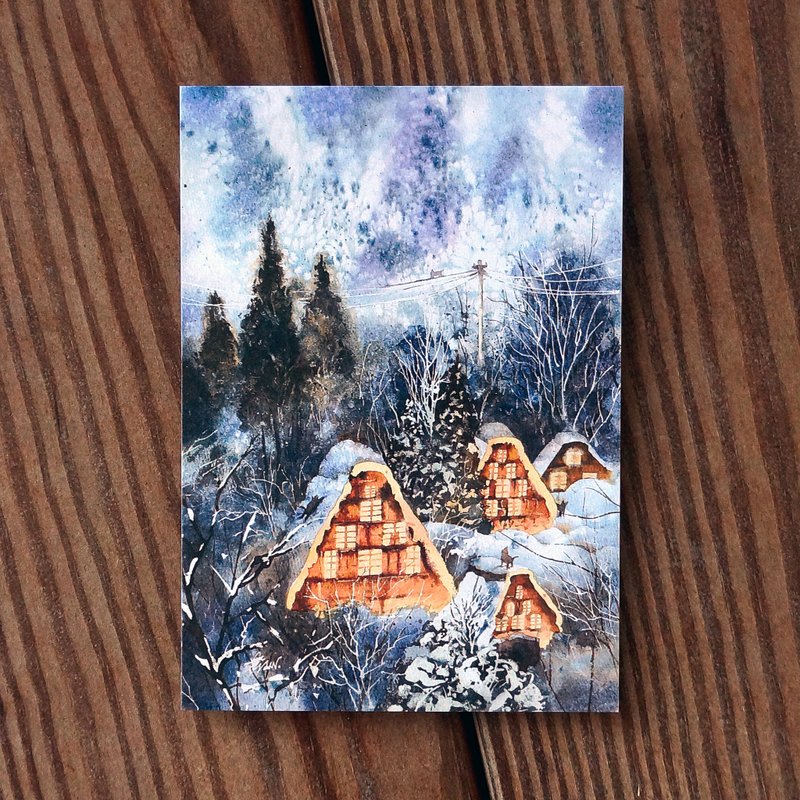 Painting Crazy Scenery Series Postcards-Snow Village Tibetan Cat - Cards & Postcards - Paper Blue