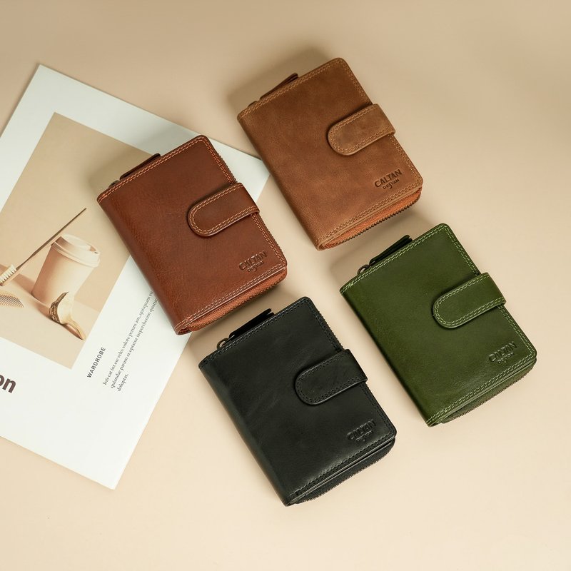 [24hr fast shipping] Buckle-type multi-functional two-fold change clip-072846 four colors - Wallets - Genuine Leather Brown