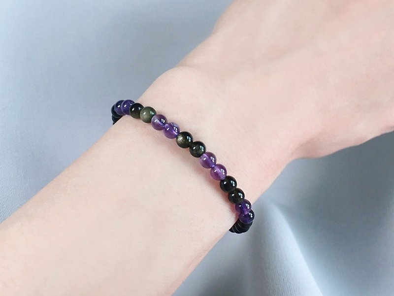 Exclusive-Natural Sands Obsidian x Amethyst Bracelet-Clemmie. Fortune. Evil. Good Luck - สร้อยข้อมือ - คริสตัล 