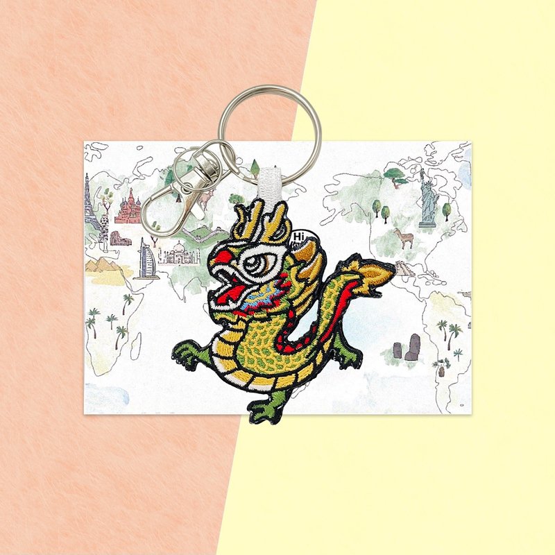 雙面刺繡鑰匙圈-舞龍 - 鎖匙扣/鎖匙包 - 繡線 多色
