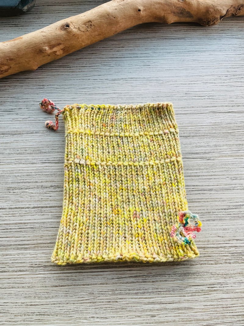 crochet-mei with leather _ Hand-knitted and Hand-dyed Merino Wool Convertible Neck Warmer/Hat _ Yellow Hat with Pink Butterflies - Hats & Caps - Wool 